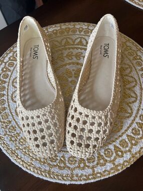 TOMS Cream Woven Slip-On Ballet Flats